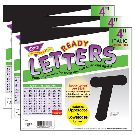 Trend Enterprises Black 4in Italic Combo Ready Letters, PK579 T2703